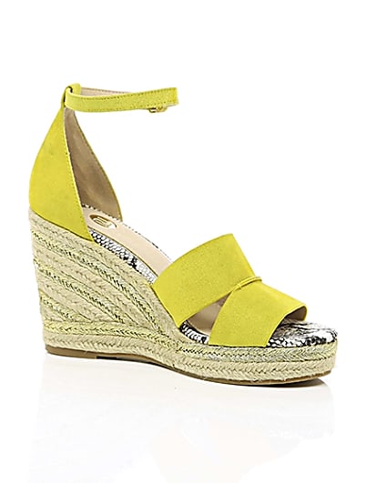 360 degree animation of product Yellow strappy espadrille wedges frame-8