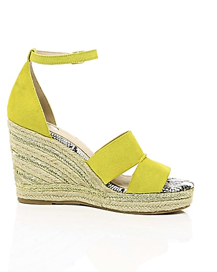 360 degree animation of product Yellow strappy espadrille wedges frame-9
