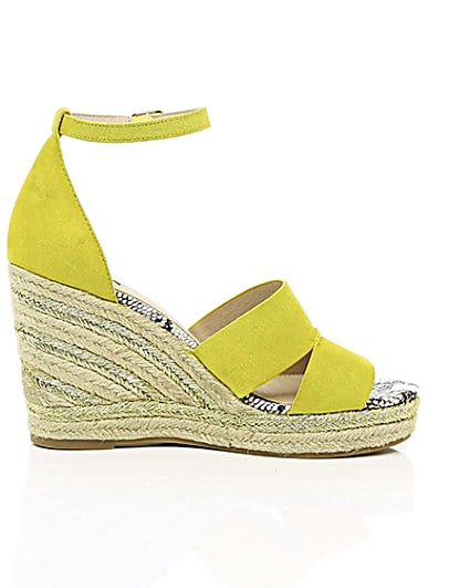 360 degree animation of product Yellow strappy espadrille wedges frame-10