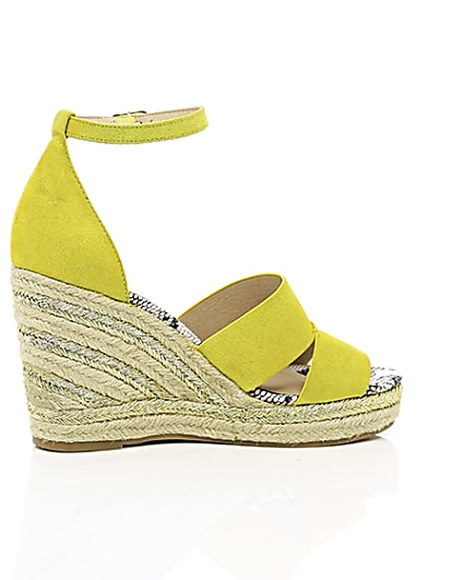 360 degree animation of product Yellow strappy espadrille wedges frame-11