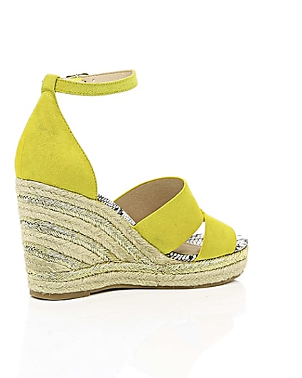 360 degree animation of product Yellow strappy espadrille wedges frame-12