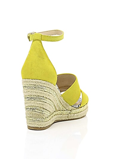 360 degree animation of product Yellow strappy espadrille wedges frame-14