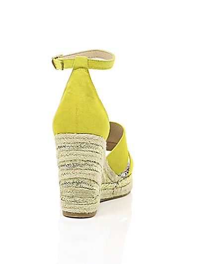 360 degree animation of product Yellow strappy espadrille wedges frame-15