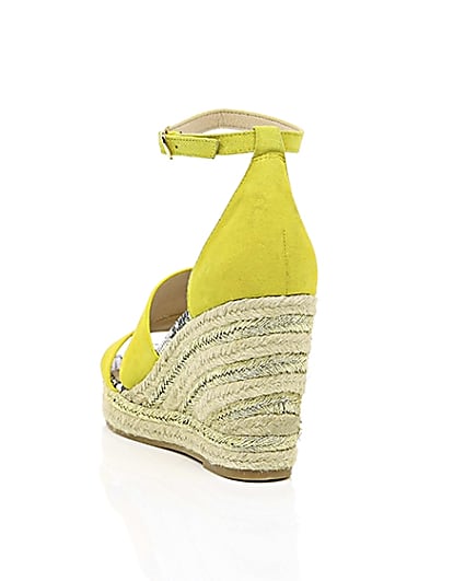 360 degree animation of product Yellow strappy espadrille wedges frame-17