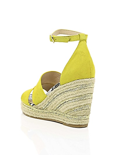 360 degree animation of product Yellow strappy espadrille wedges frame-18