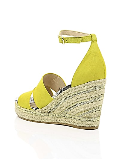 360 degree animation of product Yellow strappy espadrille wedges frame-19