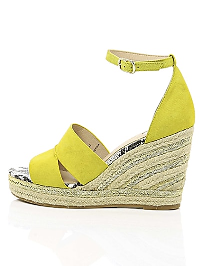 360 degree animation of product Yellow strappy espadrille wedges frame-21