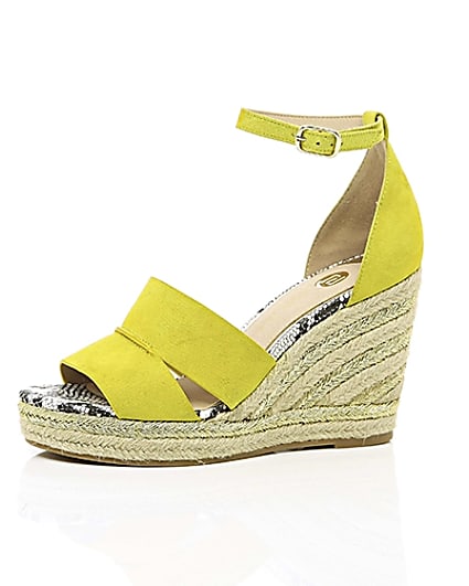 360 degree animation of product Yellow strappy espadrille wedges frame-23