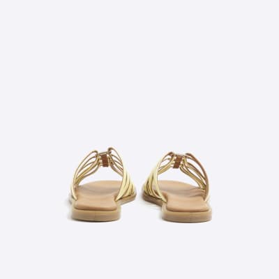 womens yellow flat sandals
