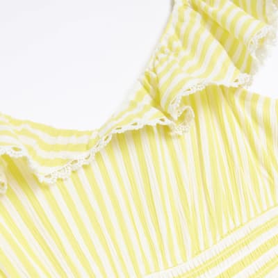 Yellow stripe frill midi dress | River Island