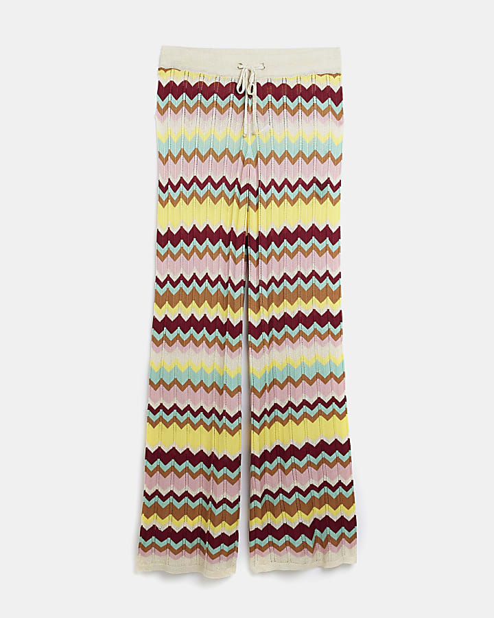 Yellow stripe knit wide leg trousers