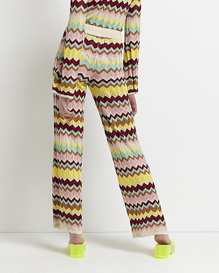 Yellow stripe knit wide leg trousers