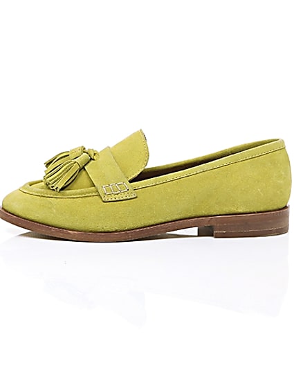 360 degree animation of product Yellow suede tassel loafers frame-22