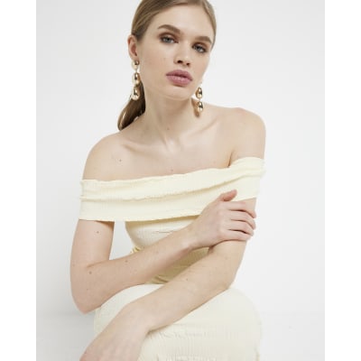 River island yellow bardot dress cheap