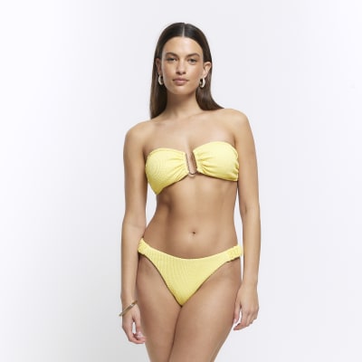 River Island push up balconette bikini top in yellow