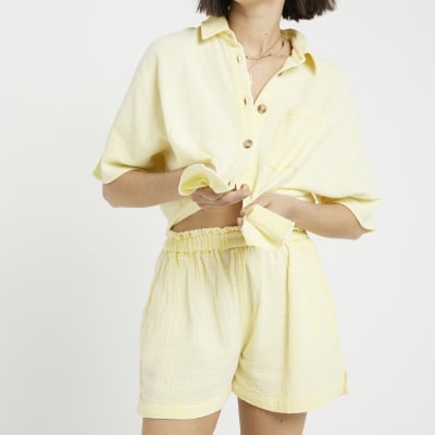 Yellow textured shorts River Island