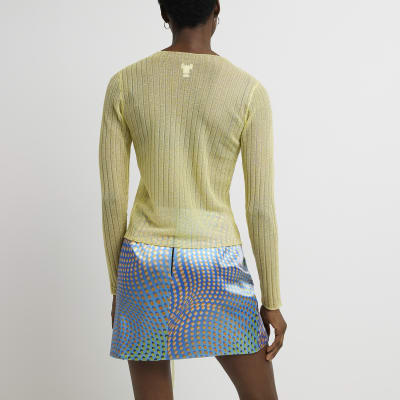Yellow tie front cardigan