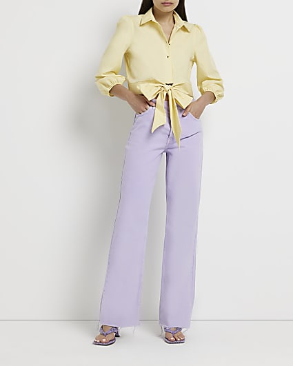 Yellow tie front cropped shirt