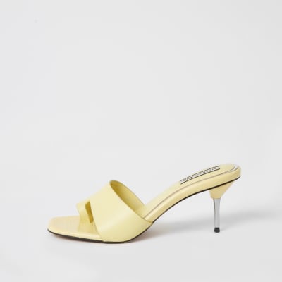 yellow heeled mules