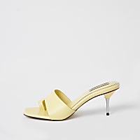 Yellow toe loop heeled mule sandals