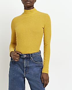 Yellow turtleneck long sleeve top
