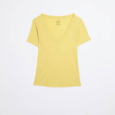 Yellow v-neck short sleeve t-shirt