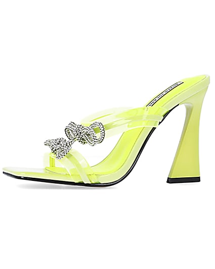 360 degree animation of product Yellow wide fit bow detail heeled mules frame-2