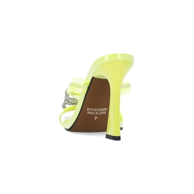 360 degree animation of product Yellow wide fit bow detail heeled mules frame-8