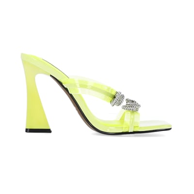 360 degree animation of product Yellow wide fit bow detail heeled mules frame-15