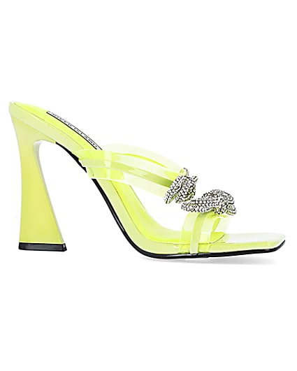 360 degree animation of product Yellow wide fit bow detail heeled mules frame-16