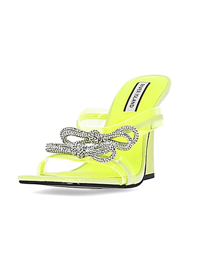 360 degree animation of product Yellow wide fit bow detail heeled mules frame-23