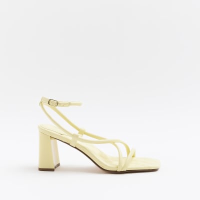 Yellow wide fit strappy heeled sandals | River Island