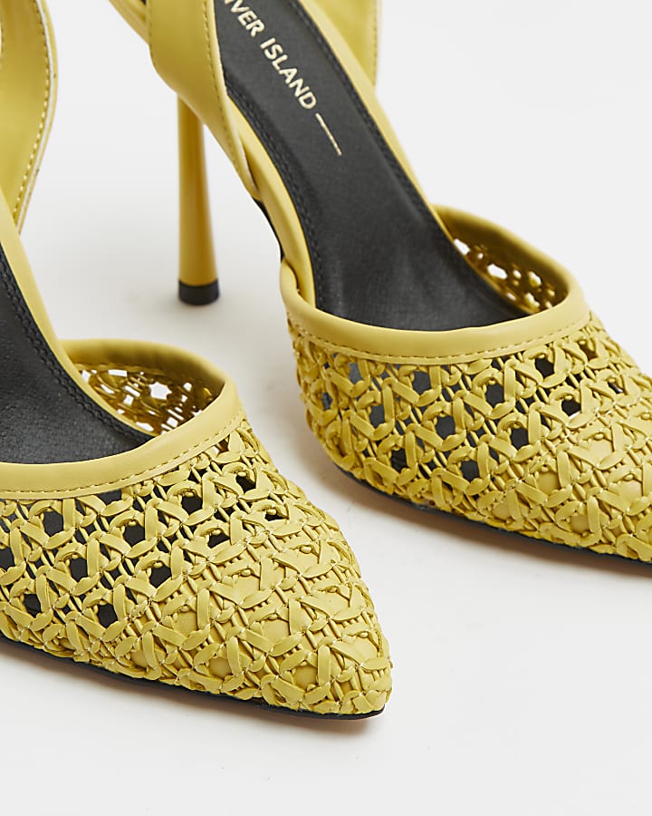 Yellow woven court shoes
