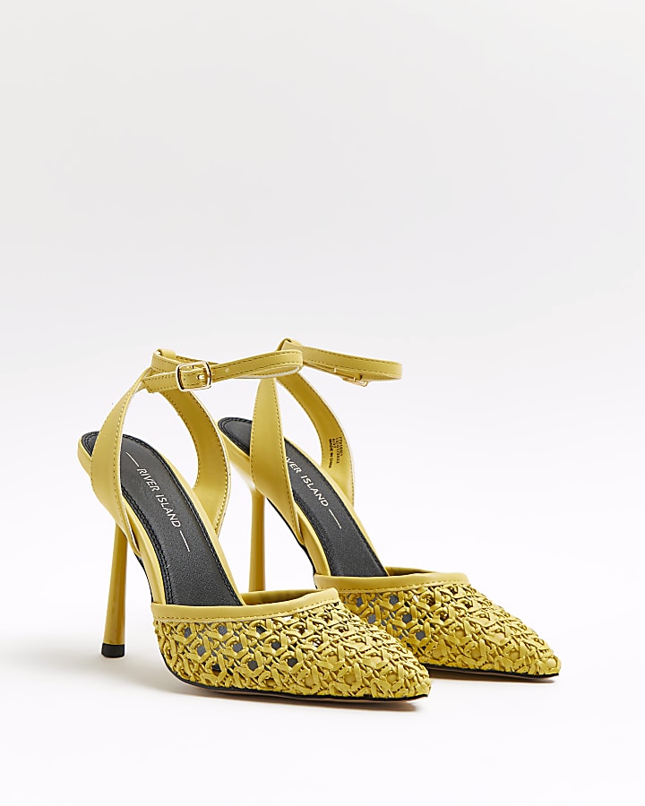 Yellow woven court shoes