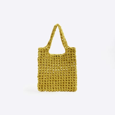 Yellow woven shopper bag River Island